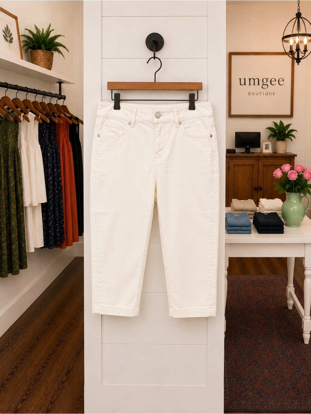 D. Jeans White Stretch Capri Pants Size 8 Mid Rise Cropped